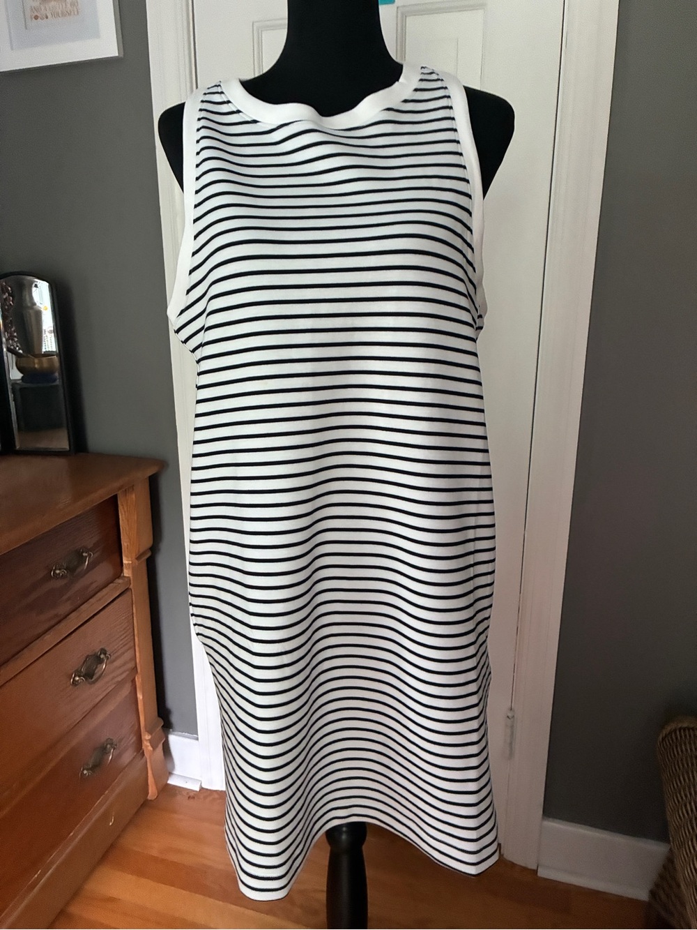 Sleeveless Black & White Striped Mini Dress
